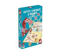 Janod - Jeu des Petits Chevaux + Jeu de Dames - 2 Jeux en 1 - Jeux Classiques - Idéal Cadeau et Fête Anniversaire - Dès 4 Ans