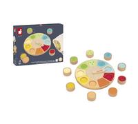 Janod - Jeu Mémo Touch en Bois - Jeu de Mémoire : Retrouver Les Textures Indiquées à l'Aveugle - Développe Le Sens du Toucher et la Coordination Main-Œil - Dès 2 Ans