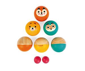 Janod - Jeu Pétanque en Bois pour Enfant Happy Garden - 6 Boules et 2 Cochonnets - Jeu de Plein Air - Dès 3 Ans, J03199