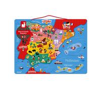 Janod Carte d'Espagne magnétique – Puzzle en bois – 60 pièces aimantées – Jeu éducatif géographie
