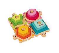 Janod – Jouet d'éveil en bois Tortues des Formes – 4 tortues empilables, 12 pièces, 18 mois-4 ans