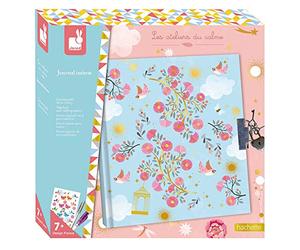 Janod, Journal Intime Enfant avec Stylo Invisible, 96 Pages, Dès 7 Ans | Stylo avec Lampe Révélatrice, Stylo Gel Argenté et 2 Planches de Stickers, Pour Écrire, Décorer et Personnaliser ses Secrets