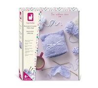 Janod - Kit Créatif Bonnet Petit Chat à Tricoter - Mon Premier Tricot - 4 Pelotes Laine Chenille + Aiguilles - Activité DIY Débutant - Dès 8 Ans