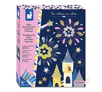 Janod Kit Créatif Sables Phosphorescents et Paillettes Nuit Féérique - Loisirs Créatifs - 5 Tableaux à Décorer - Imagination et Créativité - Dès 5 Ans