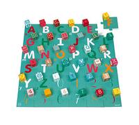 Janod - Kubix - 40 Blocs + Puzzle Lettres et Chiffres 36 Pièces - Jeu de Construction Blocs en Bois Massif + Puzzle Tapis de Jeu - Rangement Pratique en Baril - Peinture à l'Eau - Dès 3 Ans, J08307