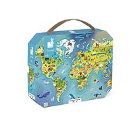 Janod - Puzzle enfant Le Monde 100 pièces - Valisette poignée - Certifié FSC - Dès 6 ans