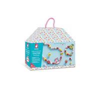 Janod, Les Ateliers Bijoux, 4 Bijoux en Bois Flower Garden, Dès 4 Ans | 1 Collier, 1 Bracelet et 2 Bagues sur le Thème des Fleurs, Perles, Strass et Boîte Réutilisable