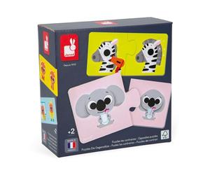 Janod, Les Contraires, 12 Puzzles Éducatifs Enfant de 2 Pièces, Dès 2 Ans | Jeu d'Association sur les Mammifères, Vocabulaire et Réflexion, Carton FSC, Encres Végétales, Fabriqué en France