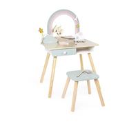 Janod, Licorne, Grande Coiffeuse en Bois FSC avec Tabouret, Dès 3 Ans | Grand Miroir, Tiroir et Trappe Secrète, Brosse, Baguette Magique, Magnets et Accessoires Photo, Jeu d'Imagination