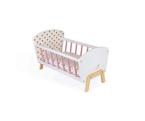 Janod - Lit Candy Chic - Lit pour Poupon en Bois avec Matelas + Couverture + Oreiller - Couleurs Douces, Reflets Scintillants - Accessoires pour Poupons - de 3 à 6 Ans, J05889