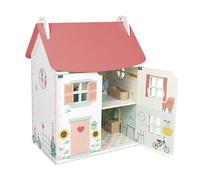 Janod - Ma Première Maison de Poupée en Bois - 10 Accessoires - Mobilier pour Poupées - Portes Magnétiques et Toit Amovible - Jouet en Bois FSC - Dès 3 Ans