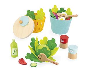 Janod - Ma Salade Composée - Jouet d'Imitation Cuisine et Dinette - 33 Eléments en Bois et Feutrine - Certifié FSC - Peinture à l'eau - Dès 3 Ans, J06595