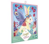 Janod, Magic Fairies, Tableaux Strass Autocollants, Dès 5 Ans | 3 Supports Pré-Encollés, 300 Pièces Rondes, Cœurs, Gouttes et Fleurs, Univers Féérique, Patience et Créativité, Livret Inclus