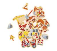 Janod, Magnets en Bois Engins de Chantier, Jeu Magnétique 24 Pièces | Grande Taille pour la Préhension, Pour Tableau ou Surface Aimantée, Imagination, Motricité Fine, Bois FSC, Dès 2 Ans