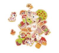 Janod, Magnets en Bois Ferme, Jeu Magnétique 24 Pièces Dès 2 Ans | Grande Taille pour Faciliter la Préhension, Pour Tableau ou Surface Aimantée, Motricité Fine et Imagination, Bois FSC