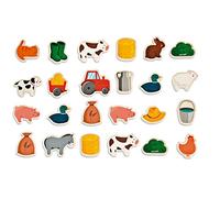 Janod, Magnets en Bois Ferme, Jeu Magnétique 24 Pièces Dès 2 Ans | Pour Tableau ou Surface Aimantée, Découverte de la Ferme, Boîte Fermée avec Poignée en Tissu, Magnet Tracteur 7,5 x 6 cm