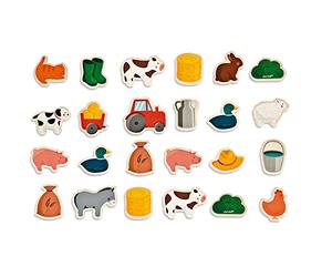 Janod, Magnets en Bois Ferme, Jeu Magnétique 24 Pièces Dès 2 Ans | Pour Tableau ou Surface Aimantée, Découverte de la Ferme, Boîte Fermée avec Poignée en Tissu, Magnet Tracteur 7,5 x 6 cm
