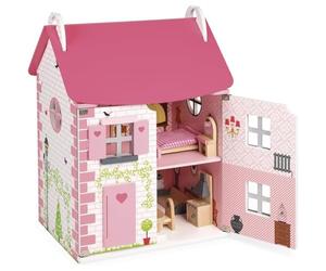 Janod - Maison de Poupée en Bois Mademoiselle - 3 Etages et 11 Accessoires Inclus - Jouet d'Imitation - Développer l'Imagination - Dès 3 Ans , J06581, Rose