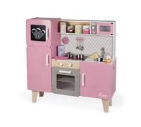 Janod - Maxi Cuisine Enfant en Bois Macaron - Cuisine Enfant Équipée avec Frigo et Four Micro Ondes - Imitation et Eveil - 15 Accessoires Inclus - Dès 3 ans, J06571, Rose