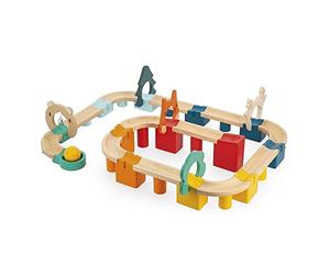 Janod, Mon Premier Circuit, Circuit de Billes en Bois, Dès 2 Ans | 44 Pièces : 13 Connecteurs, 12 Piliers, 12 Rails, 6 Portes et 1 Balle, Clochette d’Arrivée, Motricité Fine, Bois FSC
