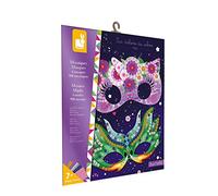 Janod, Mosaïques Masques de Carnaval, Kit Créatif, Dès 7 Ans | 6 Masques de 20 x 10 cm, 900 Pièces en Mousse, 6 Élastiques, Halloween et Anniversaire, Motricité Fine