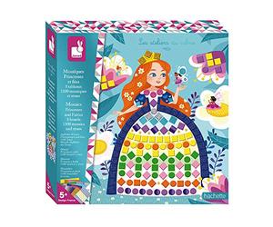 Janod, Mosaïques Princesses et Fées, Kit Créatif, Dès 5 Ans | 8 Tableaux, 1100 Pièces en Mousse et Strass, 4 Crochets Adhésifs, Univers Féérique, Motricité Fine