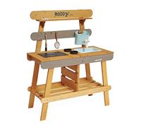 Janod - Muddy Lab - Cuisine Extérieure Enfant - 10 Accessoires - Jouet d'Imitation - Jeu D'Extérieur pour Enfant - Cuisine en Bois FSC - Dès 3 Ans, J06632, Bleu Ciel/Gris