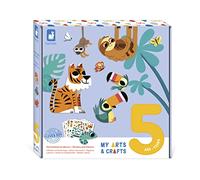 Janod, My Arts & Crafts, Gommettes et Décors Jungle, Dès 5 Ans | 3 Décors et 2 Tableaux, 5 Planches dont des Gommettes Repositionnables, 4 Supports à Fabriquer