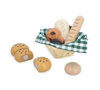 Janod - Panier de Boulangerie en Bois - Corbeille Viennoiseries - 6 Accessoires Dinette Réalistes - Idéal Complément Cuisine Enfant - Développe Imagination - Dès 3 Ans - J06645