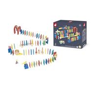 Janod, Parcours de Dominos en Bois FSC, Jeu d'Adresse 100 Pièces, Dès 3 Ans | Plots, Pont, Moulin, Drapeau, Clochette, Pente et Bobine, Effet Domino, Dextérité et Patience, Éléments en Feutrine