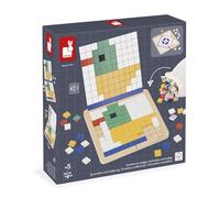 Janod, Pédagogie, Coding Pixels, Jeu de Logique, 200 Jetons, Dès 5 Ans | 4 Modes de Jeu et 10 Cartes Modèles, Superposition, Reproduction, Symétrie et Codage, Plateau en Bois, Sac de Rangement