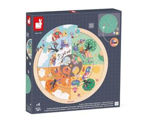 Janod, Pédagogie, Puzzle d'Observation Le Jardin, Dès 4 Ans | 12 Pièces Recto Verso, 20 Cartes et Cache, Saisons et Moments de la Journée, Jeu Cherche et Trouve, Bois et Carton FSC