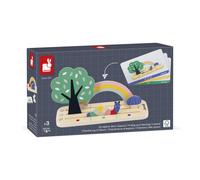 Janod – Jeu éducatif Se repérer dans l'espace J05077 – 9 accessoires bois + 12 cartes – Dès 36 mois