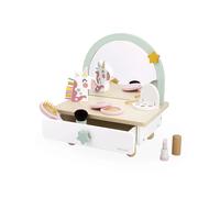 Janod - Coiffeuse de table Unicorn - Bois, miroir, tiroir, 7 accessoires - Blanc - Dès 3 ans