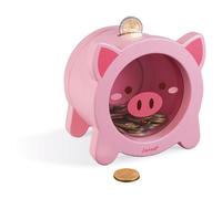 Janod - Tirelire enfant en bois Cochon J04653 - Face transparente, ouverture magnétique, dès 3 ans