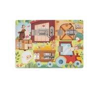 Janod - Planche À Cadenas La Ferme - Planche d'Activité Busy Board - 5 Types D'Ouvertures - Jouet en Bois FSC - Dès 3 Ans