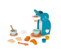 Janod – Set du petit-déjeuner – Machine à café en bois, 14 accessoires, multicolore, 3-8 ans