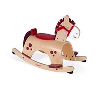 Janod Poney à bascule en bois J08023 – Jouet d'éveil, couleurs douces, système anti-bascule, 1–2 ans