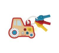 Janod - Porte-Clés Hochet Bébé Interactif Tracteur - Effets Sonores et Lumineux - Bois et Silicone - Hochet Bébé Sonore et Jouet de Dentition - Piles Incluses - Idéal Cadeau - Dès 18 Mois