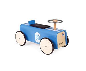 Janod - Porteur Enfant Voiture - Volant en Métal Directionnel, Assise Épaisse et Amovible - Voiture de Course au Look Vintage - Jouet en Bois Cintré - Dès 2 Ans, J08051