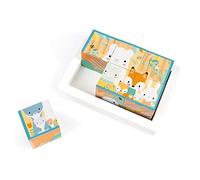 Janod - Set de 6 Cubes en Bois pour Réaliser 6 Puzzles sur Le Thème des Parents & Bébés Animaux - Développer Imagination, Motricité - Dès 12 Mois