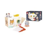 Janod, Pure, Boîte à Mouchoirs, Jeu Sensoriel, Dès 12 Mois | 4 Pièces en Bois et 4 Tissus Texturés, Panda, Chat, Renard et Étoile, Éveil du Toucher et Motricité Fine