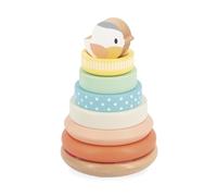 Janod, Pure, Empilable Nid en Bois, Dès 12 Mois | 7 Pièces de Couleurs et Diamètres Différents, Base Arrondie, Oiseau dans Son Nid, Motricité Fine