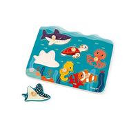 Janod - Puzzle à Encastrement en Bois Premier Age Animaux Marins 6 Pièces - Jouet d'Eveil - Apprentissage Motricité Fine - Partenariat WWF - Certifié FSC et Peint à l'eau - Dès 18 Mois, J08619