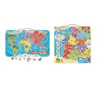 Janod - Puzzle Carte du Monde et de France Magnétique en Bois - 185 Pièces Aimantées - 70 x 43 cm & 93 Pièces Aimantées - Puzzle Enfant 7 - 12 ans
