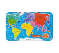 Janod - Puzzle Carte du Monde Magnétique en Bois - 92 Magnets - Version Anglaise - Jeu Éducatif dès 7 ans