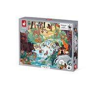 Janod - Puzzle Cherche et Trouve les Empreintes - Puzzle Carton Animaux de la Forêt - 81 Pièces et 15 Jetons Recto/Verso - Encres Végétales - Partenariat WWF - Certifié FSC - Dès 5 Ans, J08628