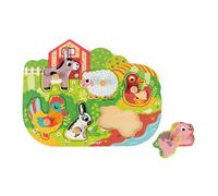 Janod Puzzle en bois Happy Farm à encastrement – 6 pièces