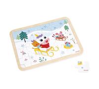 Janod - Puzzle en Bois 24 Pièces Enfant Dès 4 Ans - Modèle Inclus + Jeu des 5 Erreurs sur Le Plateau - Développe la Concentration et l'Observation - Produit FSC - J07127, Blanc