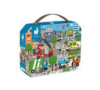 Janod - Puzzle Enfant City 36 Pièces - Jeu Educatif - Apprentissage Motricité Fine et Concentration - Fabriqué en France et Certifié FSC - Encres Végétales - Dès 4 ans, J02644